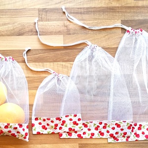 4 db nowaste bevásárló tasak gyümölcsökhöz, zöldségekhez - nowaste bevásárló zsák - eper mintás zsák, tasak - Meska.hu