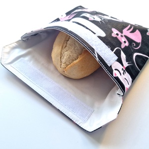 Rózsaszín cicás snackbag, tépőzáras uzsitasak, vízhatlan szendvicstartó, uzsonnás tasak, szendvics tartó újraszalvéta - táska & tok - uzsonna- & ebéd tartó - szendvics csomagoló - Meska.hu