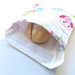 Baglyos snackbag, tépőzáras uzsitasak, vízhatlan szendvicstartó, uzsonnás tasak, szendvics tartó újraszalvéta - táska & tok - uzsonna- & ebéd tartó - szendvics csomagoló - Meska.hu