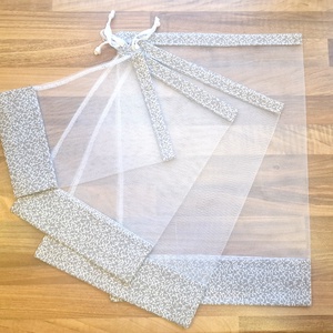 4 db nowaste bevásárló tasak gyümölcsökhöz, zöldségekhez - nowaste bevásárló zsák - szürke leveles mintás zsák, tasak - táska & tok - bevásárlás & shopper táska - zöldség/gyümölcs zsák - Meska.hu