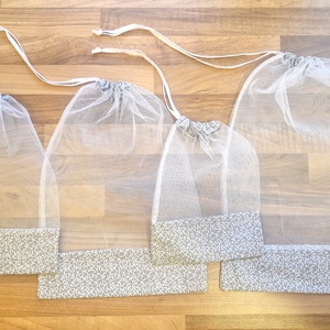 4 db nowaste bevásárló tasak gyümölcsökhöz, zöldségekhez - nowaste bevásárló zsák - szürke leveles mintás zsák, tasak, Táska & Tok, Bevásárlás & Shopper táska, Zöldség/Gyümölcs zsák, Varrás, MESKA