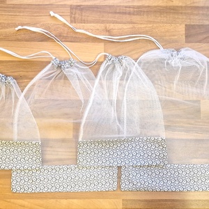 4 db nowaste bevásárló tasak gyümölcsökhöz, zöldségekhez - nowaste bevásárló zsák - szürke virágos mintás zsák, tasak, Táska & Tok, Bevásárlás & Shopper táska, Zöldség/Gyümölcs zsák, Varrás, MESKA