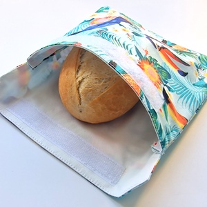 Trópusi virágos, tukán snackbag, tépőzáras uzsitasak, vízhatlan szendvicstartó, uzsonnás tasak, uzsonnás szendvics tartó - táska & tok - uzsonna- & ebéd tartó - szendvics csomagoló - Meska.hu