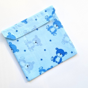 Kék macis, kisfiús snackbag, tépőzáras uzsitasak, vízhatlan szendvicstartó, uzsonnás tasak, uzsonnás szendvics tartó - táska & tok - uzsonna- & ebéd tartó - szendvics csomagoló - Meska.hu