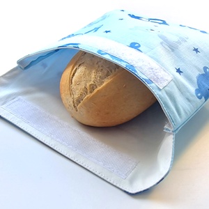 Kék macis, kisfiús snackbag, tépőzáras uzsitasak, vízhatlan szendvicstartó, uzsonnás tasak, uzsonnás szendvics tartó, Táska & Tok, Uzsonna- & Ebéd tartó, Szendvics csomagoló, Varrás, MESKA