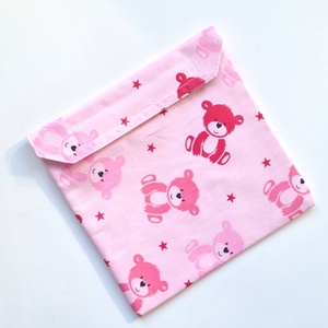 Rózsaszín macis  snackbag, tépőzáras uzsitasak, vízhatlan szendvicstartó, uzsonnás tasak, uzsonnás szendvics tartó - táska & tok - uzsonna- & ebéd tartó - szendvics csomagoló - Meska.hu