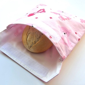 Rózsaszín macis  snackbag, tépőzáras uzsitasak, vízhatlan szendvicstartó, uzsonnás tasak, uzsonnás szendvics tartó, Táska & Tok, Uzsonna- & Ebéd tartó, Szendvics csomagoló, Varrás, MESKA