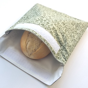 Zöld leveles indás snackbag, tépőzáras uzsitasak, vízhatlan szendvicstartó, uzsonnás tasak, uzsonnás szendvics tartó, Táska & Tok, Uzsonna- & Ebéd tartó, Szendvics csomagoló, Varrás, MESKA