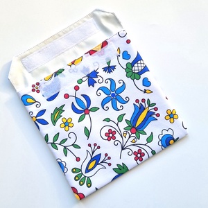 Kék matyó motívumos snackbag, tépőzáras uzsitasak, vízhatlan szendvicstartó, uzsonnás tasak, uzsonnás szendvics tartó - táska & tok - uzsonna- & ebéd tartó - szendvics csomagoló - Meska.hu