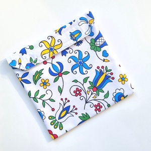 Kék matyó motívumos snackbag, tépőzáras uzsitasak, vízhatlan szendvicstartó, uzsonnás tasak, uzsonnás szendvics tartó - táska & tok - uzsonna- & ebéd tartó - szendvics csomagoló - Meska.hu