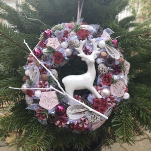 Karácsonyi szarvasos ajtódísz - karácsony - karácsonyi lakásdekoráció - karácsonyi ajtódíszek - Meska.hu