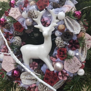 Karácsonyi szarvasos ajtódísz - karácsony - karácsonyi lakásdekoráció - karácsonyi ajtódíszek - Meska.hu