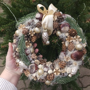 Természetes karácsonyi ajtódísz, Karácsony, Karácsonyi lakásdekoráció, Karácsonyi ajtódíszek, Virágkötés, MESKA