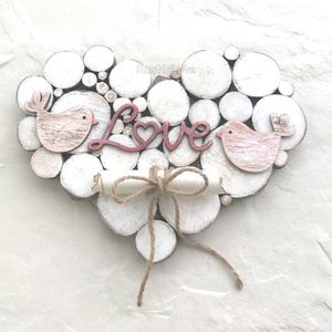 Rusztikus szív szerelmes madárkákkal - nászajándék, pénzátadó - Meska.hu