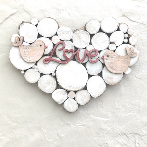 Rusztikus szív szerelmes madárkákkal - nászajándék, pénzátadó - esküvő - emlék & ajándék - nászajándék - esküvői pénzátadó képkeret - Meska.hu