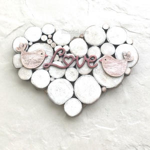 Rusztikus szív szerelmes madárkákkal - nászajándék, pénzátadó - esküvő - emlék & ajándék - nászajándék - esküvői pénzátadó képkeret - Meska.hu