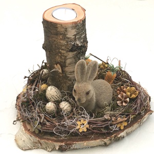 Nyuszi kertje - húsvéti asztaldísz fa mécsestartóval  - Meska.hu