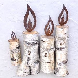 Nyírfarönk gyertya - 4 db - karácsony - adventi díszek - adventi koszorú - Meska.hu