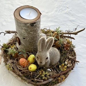 Nyuszi kertje - húsvéti asztaldísz fa mécsestartóval  - otthon & életmód - dekoráció - asztal és polc dekoráció - asztaldísz - Meska.hu