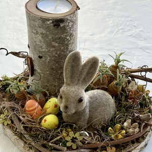 Nyuszi kertje - húsvéti asztaldísz fa mécsestartóval  - Meska.hu