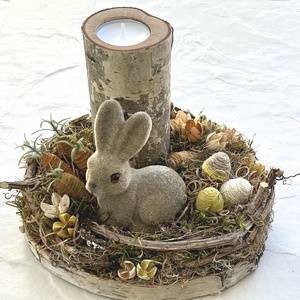 Nyuszi kertje - húsvéti asztaldísz fa mécsestartóval  - Meska.hu