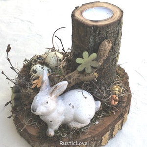 Nyuszi - húsvéti asztaldísz fa mécsestartóval , Otthon & Életmód, Dekoráció, Húsvéti asztaldíszek, Famegmunkálás, Mindenmás, MESKA