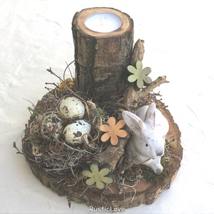 Nyuszi - húsvéti asztaldísz fa mécsestartóval  - otthon & életmód - dekoráció - húsvéti asztaldíszek - Meska.hu