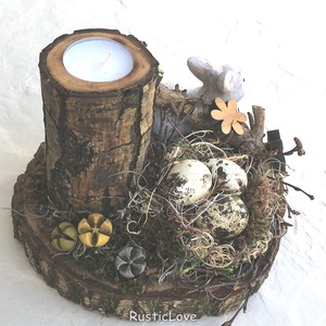 Nyuszi - húsvéti asztaldísz fa mécsestartóval  - otthon & életmód - dekoráció - húsvéti asztaldíszek - Meska.hu