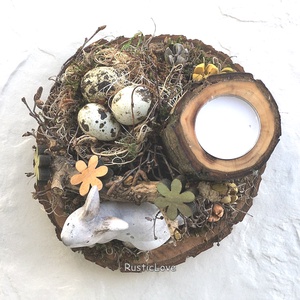 Nyuszi - húsvéti asztaldísz fa mécsestartóval  - otthon & életmód - dekoráció - húsvéti asztaldíszek - Meska.hu