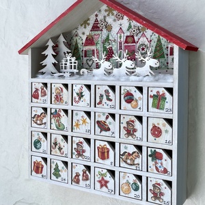 Fa adventi naptár, kalendárium - téli házikó - karácsony - adventi díszek - adventi naptár - Meska.hu