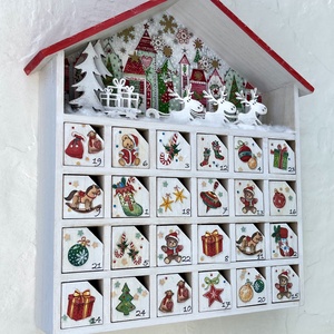 Fa adventi naptár, kalendárium - téli házikó - karácsony - adventi díszek - adventi naptár - Meska.hu
