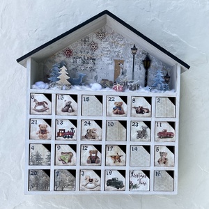 MESE - adventi házikó, fa kalendárium, Karácsony, Adventi díszek, Adventi naptár, Decoupage, transzfer és szalvétatechnika, Festett tárgyak, MESKA