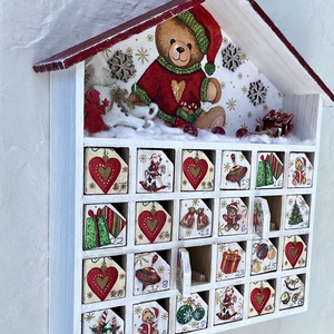 Adventi házikó, naptár mackóval - karácsony - adventi díszek - adventi naptár - Meska.hu