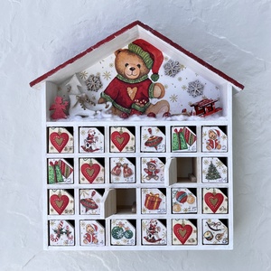 Adventi házikó, naptár mackóval - karácsony - adventi díszek - adventi naptár - Meska.hu