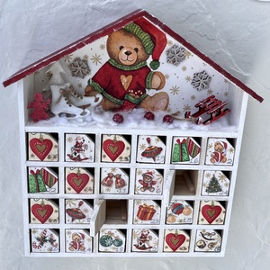 Adventi házikó, naptár mackóval - karácsony - adventi díszek - adventi naptár - Meska.hu