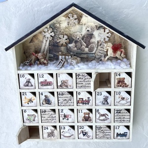 MACKÓ - adventi házikó, fa kalendárium - karácsony - adventi díszek - adventi naptár - Meska.hu