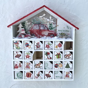Adventi házikó, fa kalendárium - AUTÓ - karácsony - adventi díszek - adventi naptár - Meska.hu