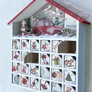 Adventi házikó, fa kalendárium - AUTÓ - karácsony - adventi díszek - adventi naptár - Meska.hu