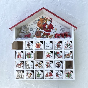 Adventi házikó, naptár - Mikulás kislánnyal - karácsony - adventi díszek - adventi naptár - Meska.hu