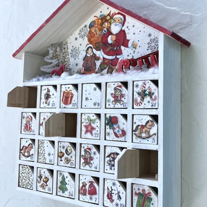 Adventi házikó, naptár - Mikulás kislánnyal - karácsony - adventi díszek - adventi naptár - Meska.hu
