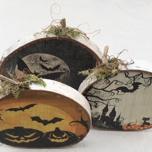 Halloween, ősz - tök dekoráció fából, asztaldísz - otthon & életmód - dekoráció - halloween - halloweeni tök - Meska.hu