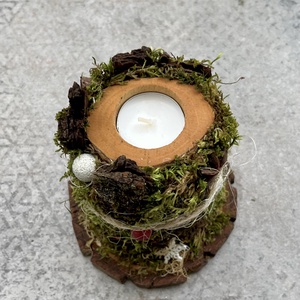 Mécsestartó, fa, mohás, rusztikus - karácsony - adventi díszek - adventi asztaldísz - Meska.hu