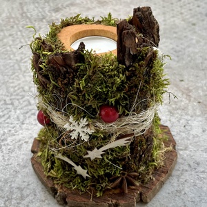 Mécsestartó, fa, mohás, rusztikus - karácsony - adventi díszek - adventi asztaldísz - Meska.hu