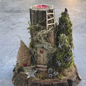 Erdei manó - rusztikus asztaldísz fa mécsestartóval , Karácsony, Karácsonyi lakásdekoráció, Karácsonyi lakásdíszek, Famegmunkálás, Mindenmás, MESKA