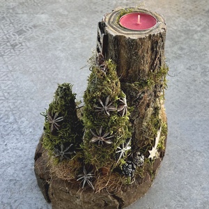 Erdei manó - rusztikus asztaldísz fa mécsestartóval  - karácsony - karácsonyi lakásdekoráció - karácsonyi lakásdíszek - Meska.hu