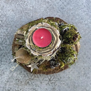 Erdei manó - rusztikus asztaldísz fa mécsestartóval  - karácsony - karácsonyi lakásdekoráció - karácsonyi lakásdíszek - Meska.hu