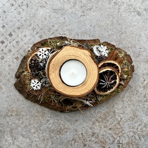 Hintaló - rusztikus asztaldísz fa mécsestartóval  - karácsony - karácsonyi lakásdekoráció - karácsonyfadíszek - Meska.hu