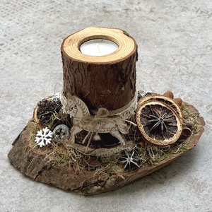 Hintaló - rusztikus asztaldísz fa mécsestartóval , Karácsony, Karácsonyi lakásdekoráció, Karácsonyfadíszek, Famegmunkálás, MESKA