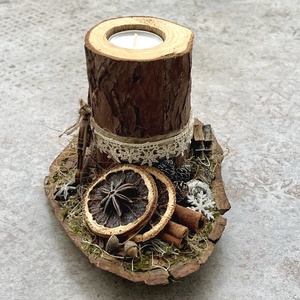 Hintaló - rusztikus asztaldísz fa mécsestartóval  - karácsony - karácsonyi lakásdekoráció - karácsonyfadíszek - Meska.hu