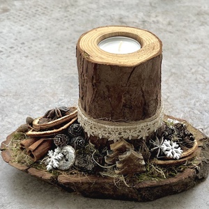 Hintaló - rusztikus asztaldísz fa mécsestartóval  - karácsony - karácsonyi lakásdekoráció - karácsonyfadíszek - Meska.hu